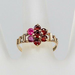 FLOWER ME IN RUBYS 9K YELLOW GOLD RING